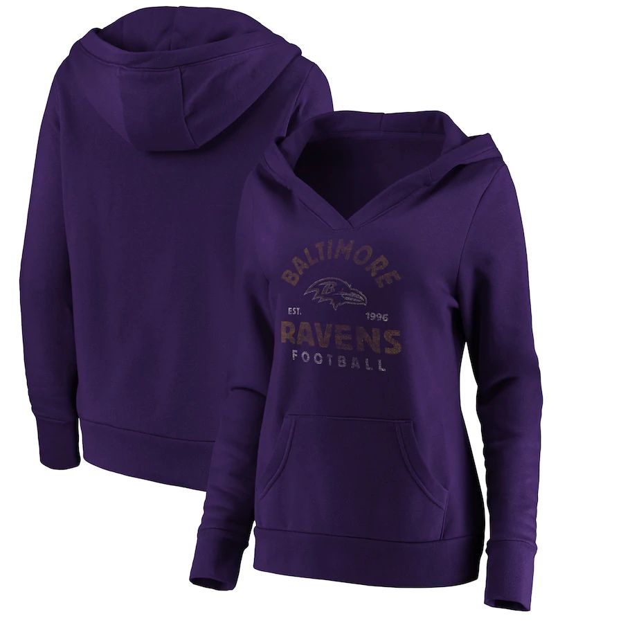 Women Baltimore Ravens Fanatics Branded Purple Vintage Arch V-Neck Pullover Hoodie->women nfl jersey->Women Jersey